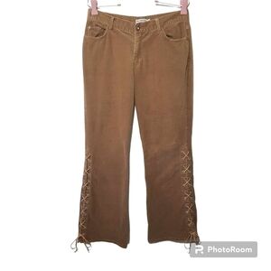 Max Studio Lace Up Brown Corduroy Pants Midrise Bootcut Flare